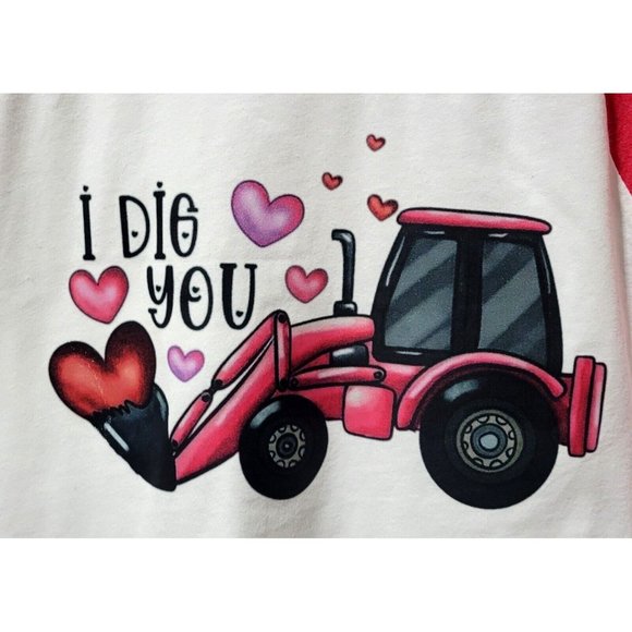 I DIG YOU Front Loader Youth XL 14/16 Red 3/4 Raglan Sleeve Valentine's Day Tee - Picture 2 of 6